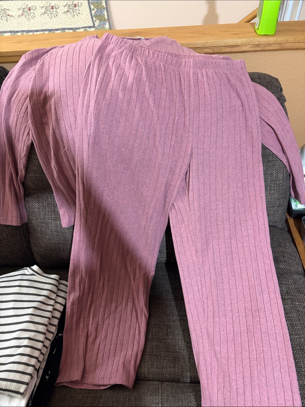 Ribbed Knit Wide-Leg pants Loungewear Set - Dusty Rose